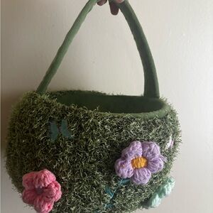 Green Basket with Floral Accents
